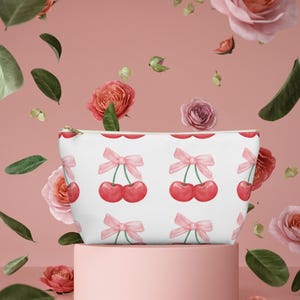 Cherry Bow Accessory Pouch | Cute Makeup Bag | Toiletry Organizer | Gift for Her | Cherry Print Pouch | Summer Travel