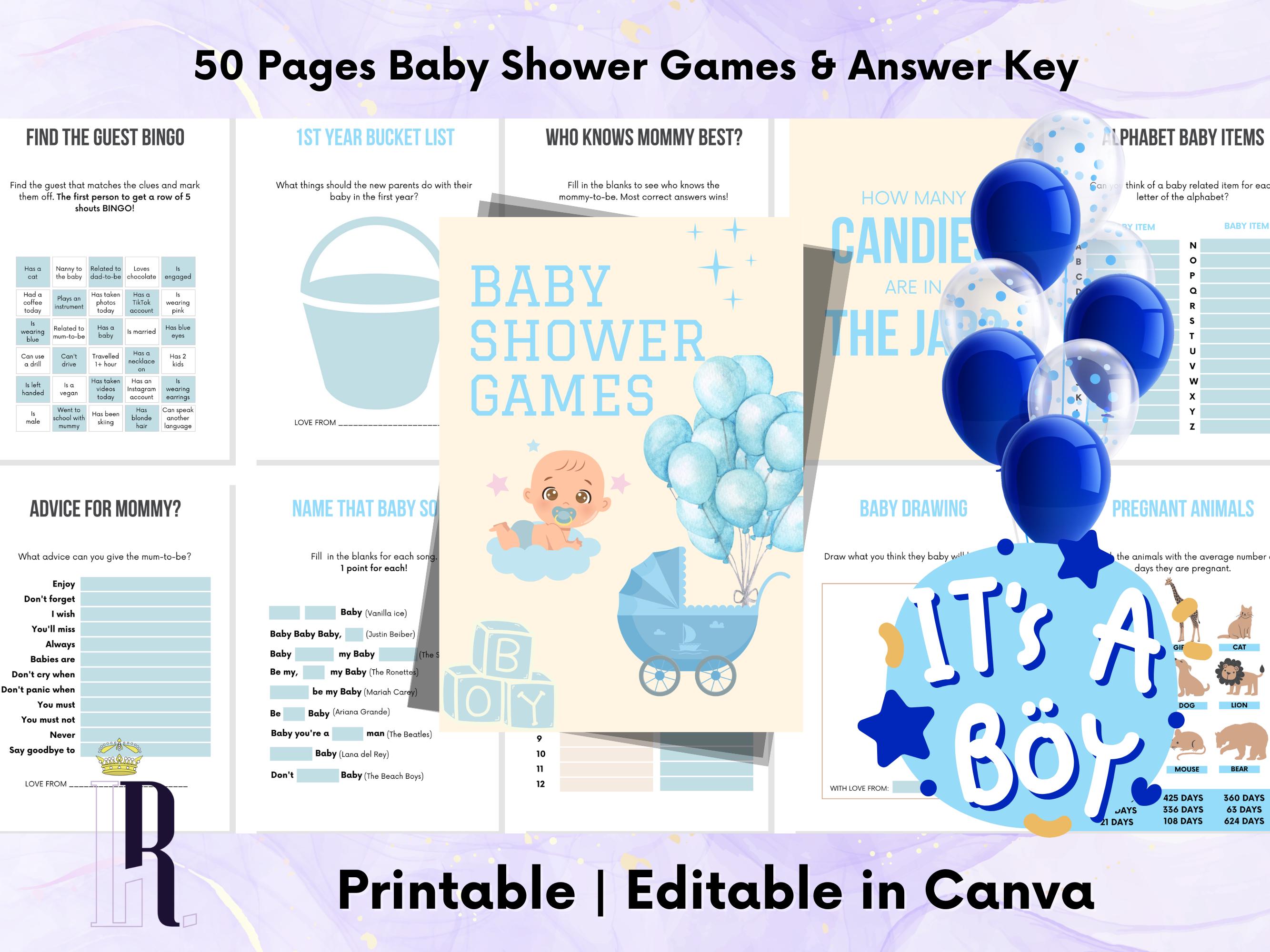 50-page Boy-themed Baby Shower Games & Answer Key - Etsy