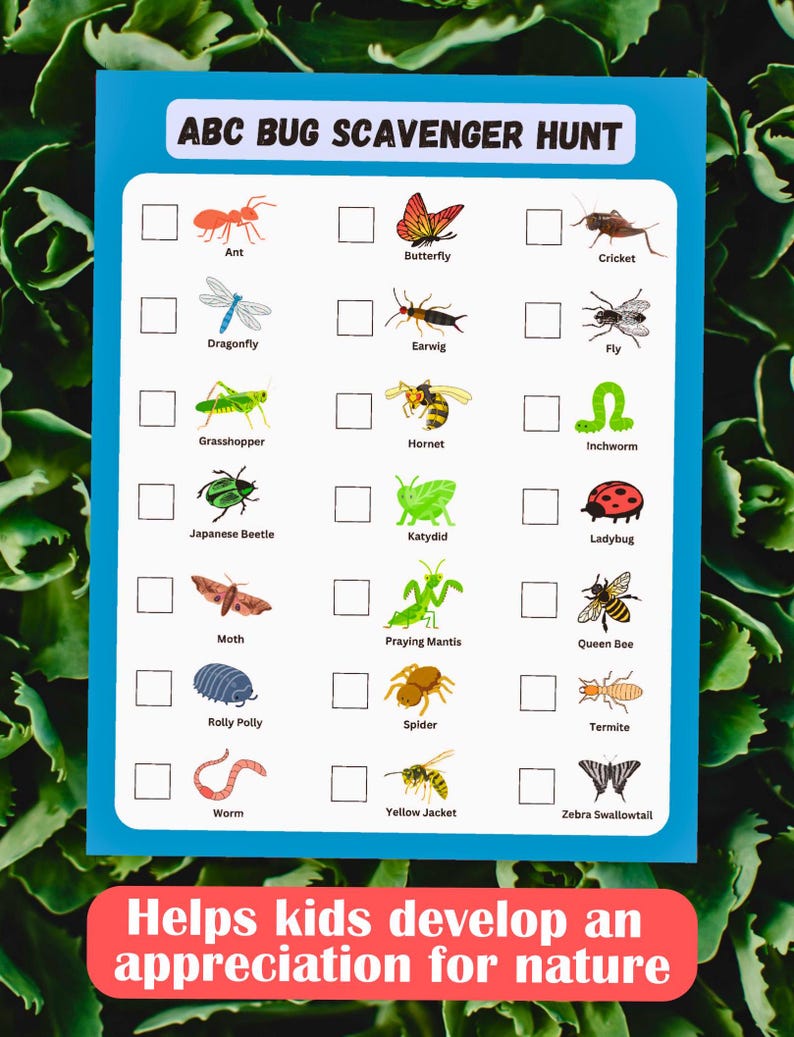 Bug Scavenger Hunt Printable for Kids, Outdoor Summer Activities for ...