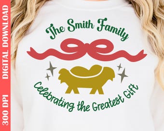 Personalized Family Christmas SVG/PNG: Christian Pajama Shirt Design, Coordinated Holiday Cut File