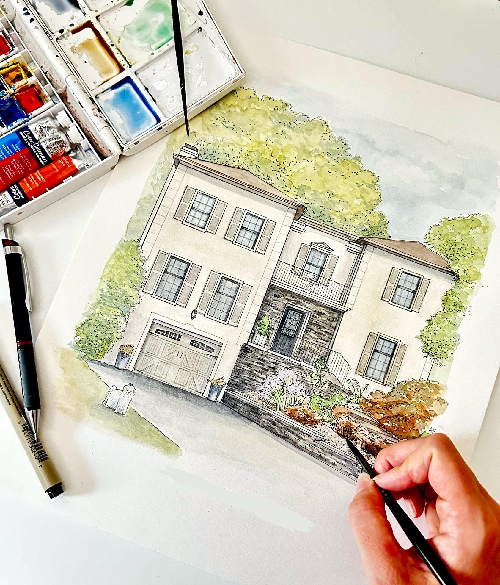 Custom Watercolor House Portrait, Building Portrait, House Painting ...