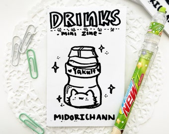 Drinks Mini Zine Art Booklet - Inktober - Coloring Book