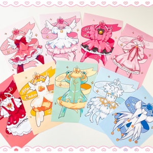 Battle Costume Dresses Mini Art Prints | Outfit Wardrobe | CCS Anime Magical Girl Sakura