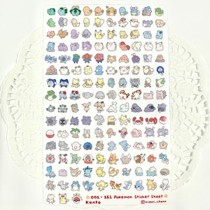 Poké Gen 1 Kanto 001-151 Vinyl Sticker Sheet | 153 mini stickers!