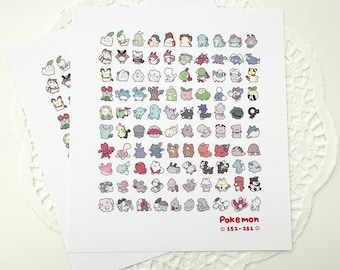 May include: A white print featuring a grid of 100 colourful cartoon Pokemon characters. The Pokemon are numbered 152-251. The print has the word "Pokemon" at the bottom.
