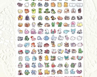 May include: A sticker sheet featuring 100 Pokemon from the Paldea region. The sheet includes a variety of Pokemon, including Sprigatito, Fuecoco, Quaxly, and many more. The sticker sheet is white with a black border and the text "906-1025 Pokemon Sticker Sheet Paldea" in the bottom right corner.