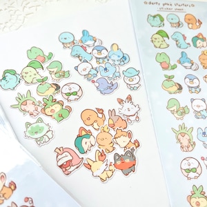 Pastel Tiny Derpy Poké Gen 1-9 Starters Sticker Sheet | 27 stickers!