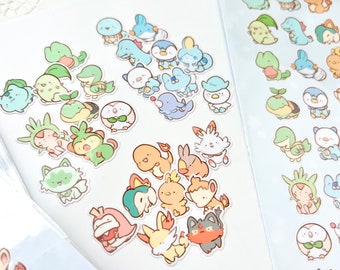 Feuille d'autocollants pastel Tiny Derpy Poké Gen 1-9 Starters | 27 autocollants !