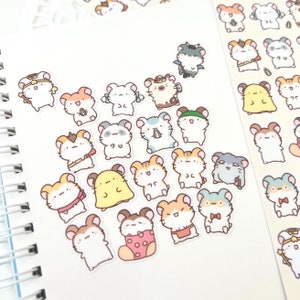 Pastel Tiny Derpy Ham Ham Hamsters Vinyl Sticker Sheet | 18 stickers!