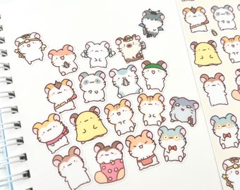 Pastel Tiny Derpy Ham Ham Hamsters Vinyl Sticker Sheet | 18 stickers!