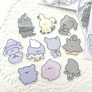 Pastel Sleepy Ghost Type Purple Mons Sticker Pack | 10 vinyl stickers!