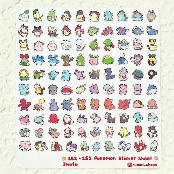 Poké Gen 2 152-251 vinylstickervel | 100 ministickers!
