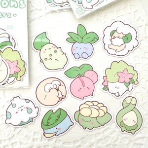 Pastel Sleepy Grass Plant Type Green Mons Sticker Pack | 10 vinyl stickers!