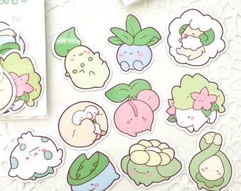 Pastel Sleepy Grass Plant Type Green Mons Sticker Pack | 10 vinyl stickers!