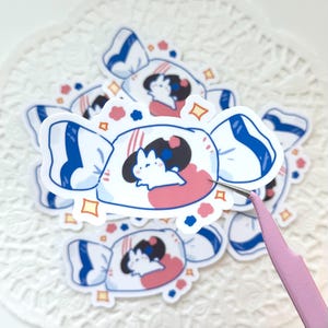 Vinylsticker Kawaii Aziatische witte konijntjes snoep