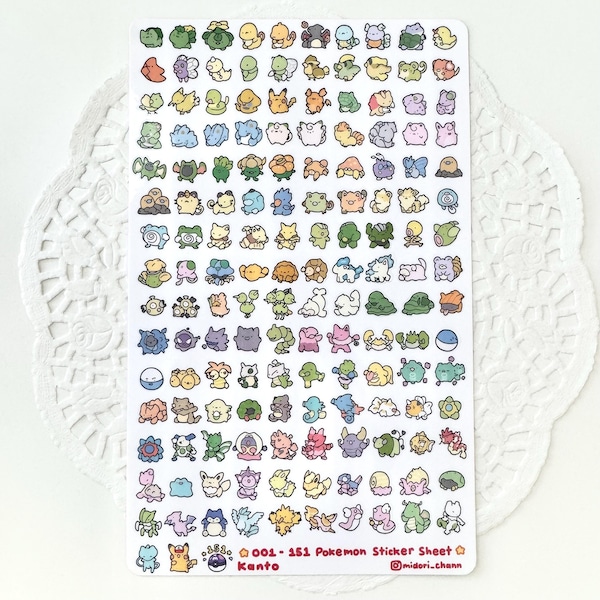 Poké Gen 1 Shiny 001-151 vinylstickervel | 153 ministickers!