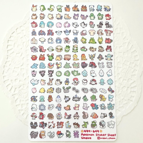Poké Gen 5 494-649 vinylstickervel | 156 ministickers!