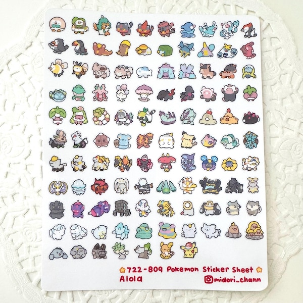 Poké Gen 7 722-809 Vinyl Sticker Sheet | 107 mini stickers including regional variants!