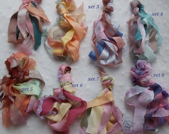 New! Sets Hand dyed Pure Silk Hand torn ribbons Hand dyed silk ribbons,  Multicolour 2