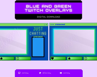 Blue & Green Twitch Overlay Pack | Customizable