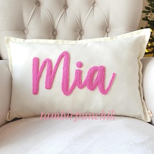 Personalized Baby Girl Room Name Pillow Cover, Baby Girl Nursery Pillow, Punch Needle, Girl Kid Gift, Dorm Gift, Graduation Gift