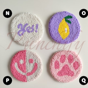 Handmade punch needle coaster, aesthetic boho style mug rug, colorful tufted cup mat for home decor and coffee lovers, Y2K Punch Mug Rugs
