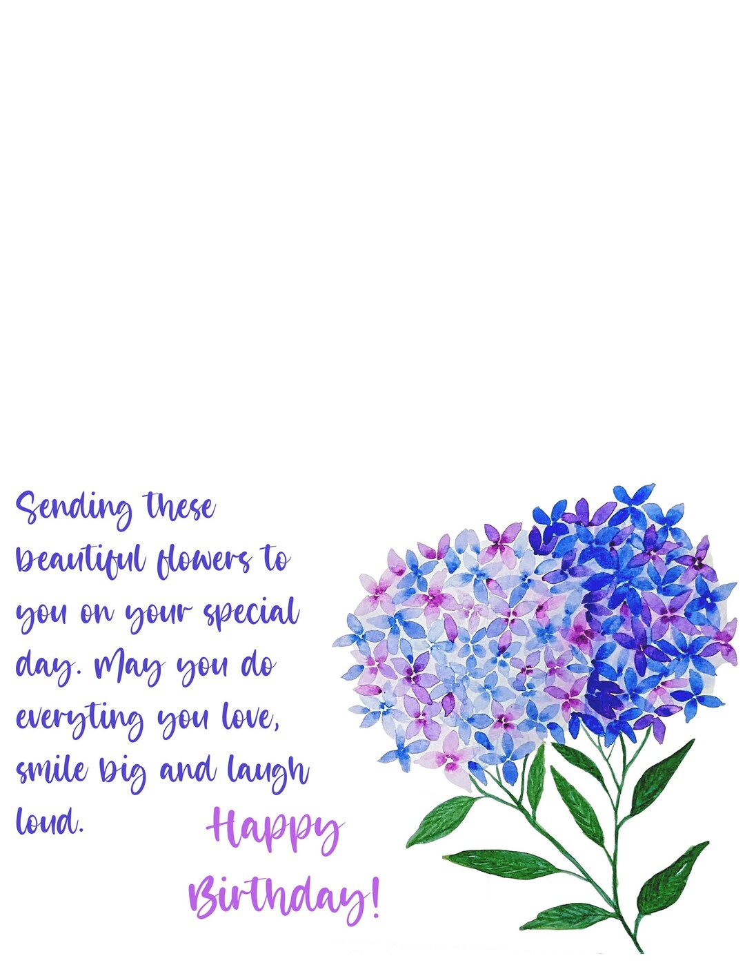 Watercolor Hydrangea Birthday Card Printable - Etsy