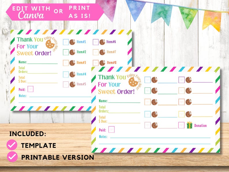 Fundraiser Order Form Printable Template | Order Tracker | Thank You ...