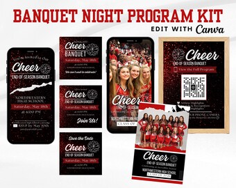 Cheer Banquet Program Template, Team Banquet Invitation, QR Code Program Sign, Digital Program Canva, Cheerleading End of Season Banquet