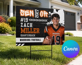 Football Senior Yard Sign Template, Editable Canva 24x18, Personalized Player Photo Design, Digital Download, Team Colors Customizable
