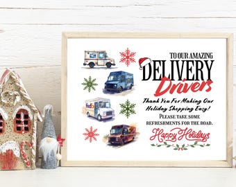 Delivery Driver Snack Sign Printable, Thank you Holiday Mail Carrier Christmas Porch Treat Station