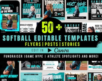 Softball Social Media Templates Canva, Team Graphics Bundle, Game Day Posts, Fundraiser Flyers, Athlete Spotlight, 50+ Templates
