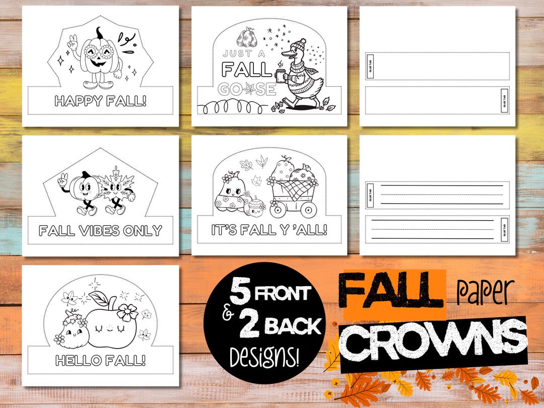 Fall Paper Crown Printable for Kids | Autumn Coloring Craft | Digital ...