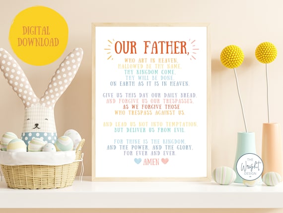 Lords Prayer Colorful kids Printable Wall Art, Matthew 6 Scripture, kids Playroom Art, Religious Nursery Décor, Christian Kid Poster