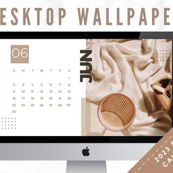 2023 2024 Beige Neutral Desktop Calendar Wallpaper, Cream Pastel Minimalist Boho Wallpaper Aesthetic, Mac Computer Background