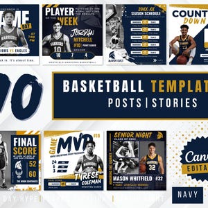 Basketball Social Media Templates, Canva Game Day Bundle, Editable Team Roster Senior Night Fundraiser Schedule, Instant Download