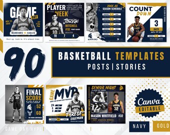 Basketball Social Media Templates, Canva Game Day Bundle, Editable Team Roster Senior Night Fundraiser Schedule, Instant Download