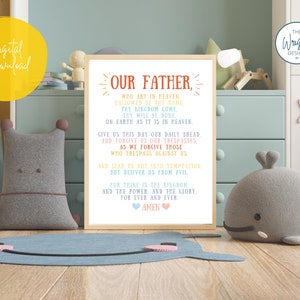 Lords Prayer Colorful kids Printable Wall Art, Matthew 6 Scripture, kids Playroom Art, Religious Nursery Décor, Christian Kid Poster image 2