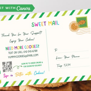 Girl Scout Cookie bedanksjabloon, bewerkbare afdrukbare Girl Scout Cookie 2024-2025 bezorgingsbriefkaart