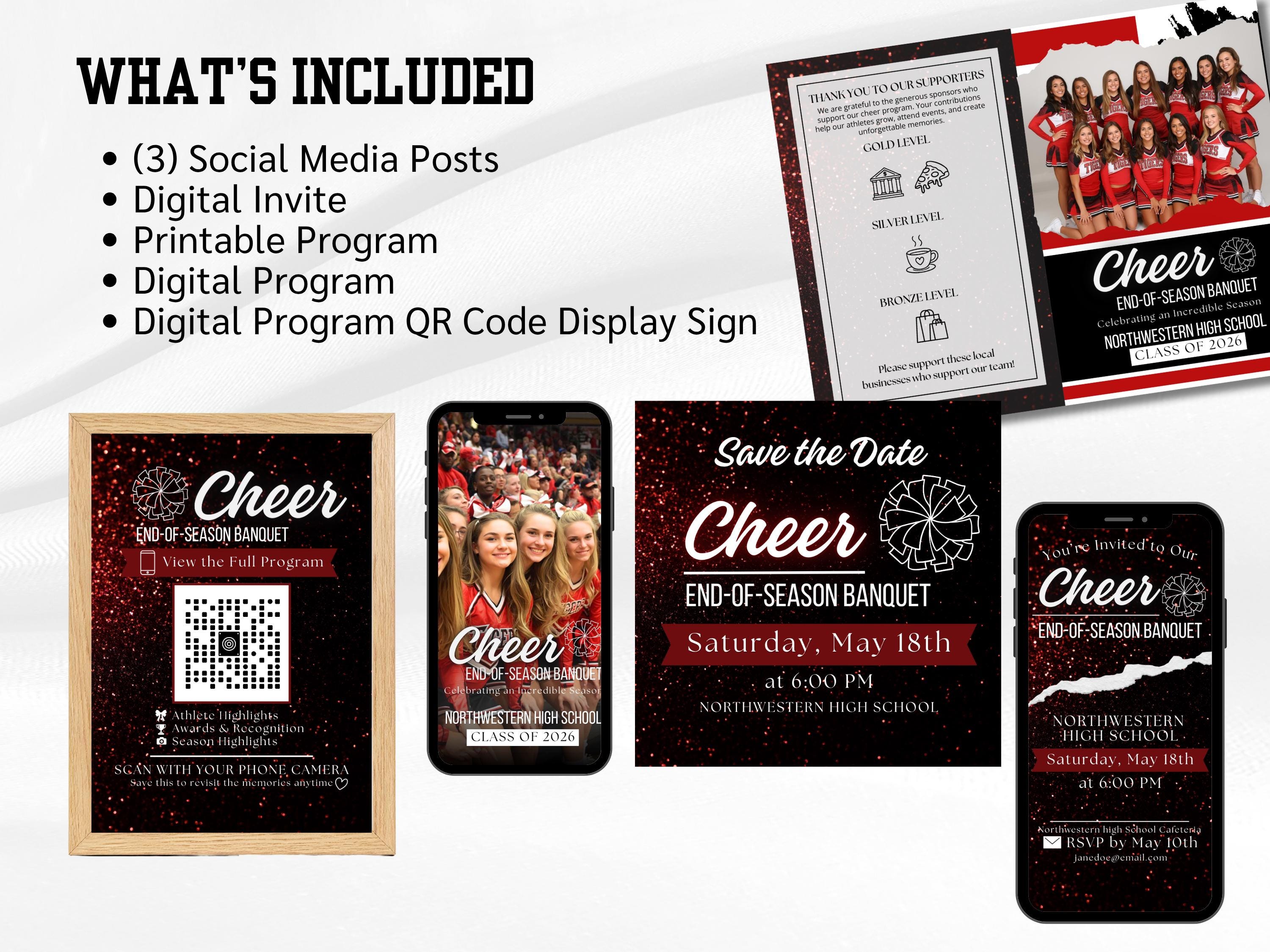 Cheer Banquet Program Template, Team Banquet Invitation, QR Code ...