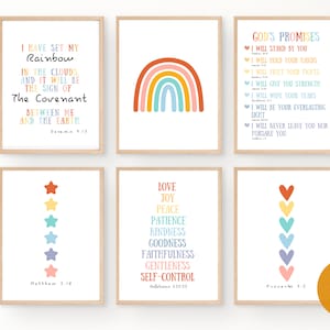 Conjunto de 6 carteles de versículos bíblicos cristianos para niños, decoración del aula de la escuela dominical, carteles religiosos coloridos, las promesas de Dios
