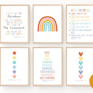 Set of 6 Christian Bible Verse Poster for Children, Sunday School Classroom Decor, Colorful Religious Poster, God's Promises