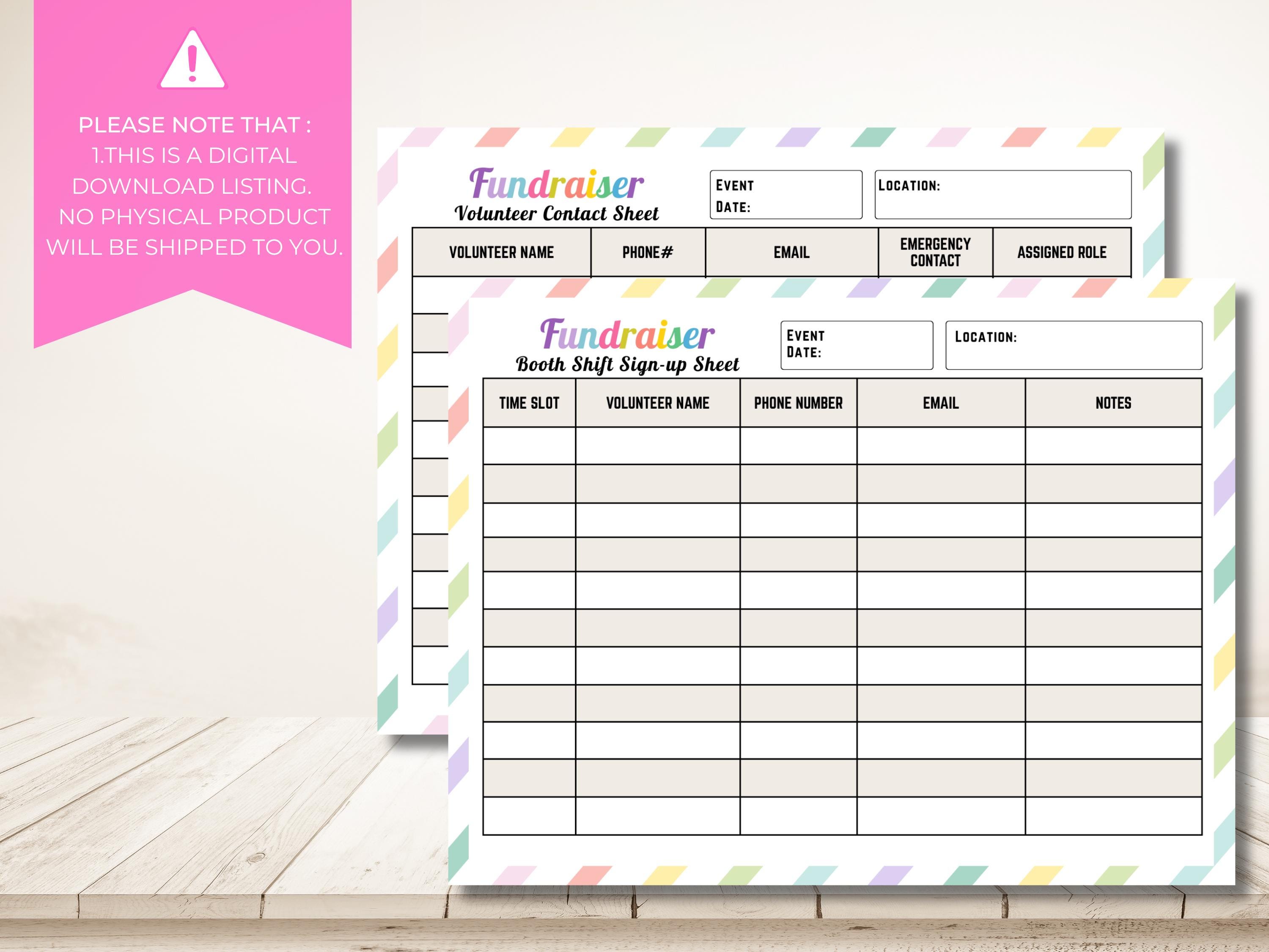 Fundraiser Booth Organizer Printable | Booth Shift Sign-up Sheet ...
