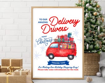 Printable Delivery Driver Thank You Snack Sign, Holiday Mail Carrier Christmas Porch Treat Station
