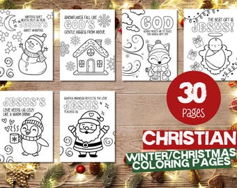 子供向けのキリスト教クリスマスぬり絵 | 印刷可能なイエスと神の冬のぬり絵シート | 信仰に基づいたホリデーアクティビティ