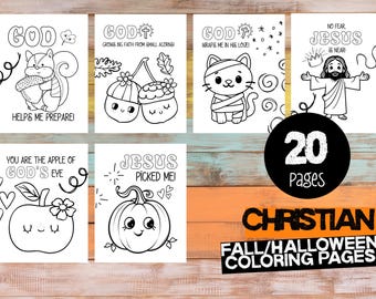Christian Fall & Halloween Coloring Pages for Kids | 20 Printable Autumn and Halloween Faith Phrase Sheets | Sunday School and Homeschool