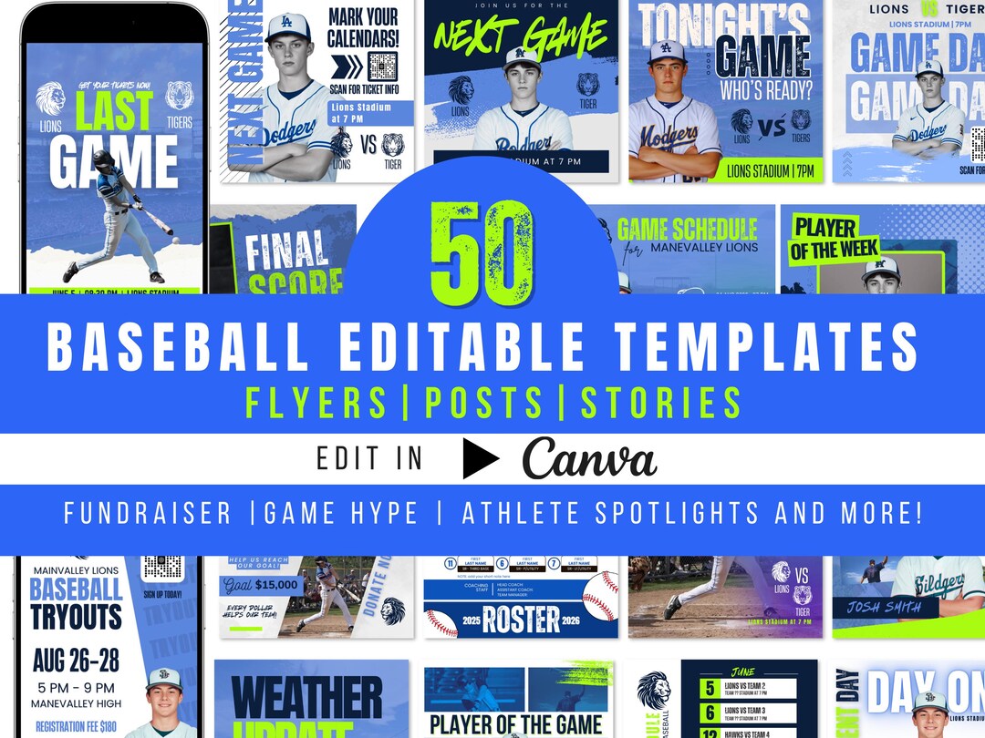 Baseball Social Media Templates Canva | Team Mom Game Day, Schedule ...