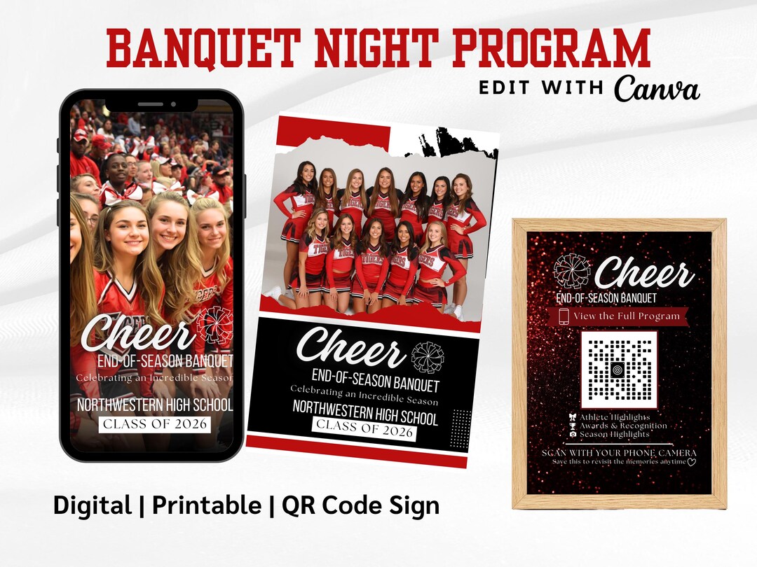 Cheer Banquet Program Template, Team Banquet Invitation, QR Code ...