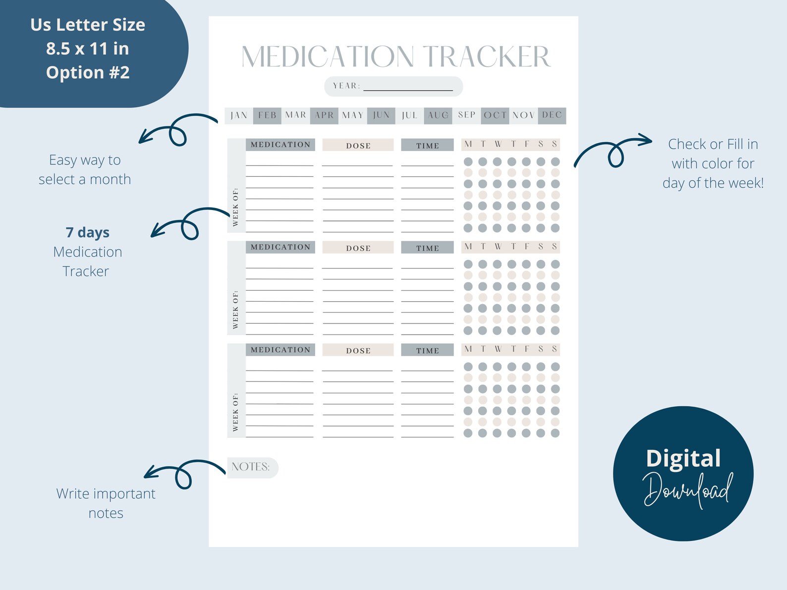 Minimalist Printable Medicine Tracker Daily Weekly Medication - Etsy