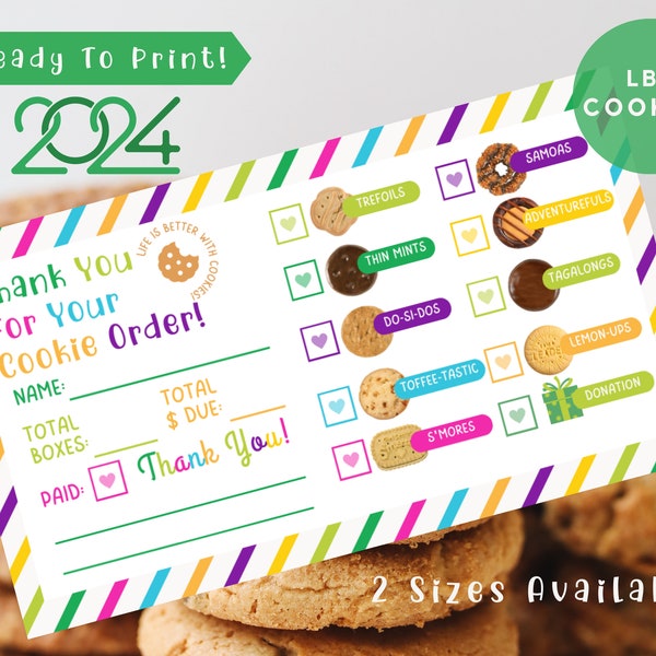 2023 2024 Girl Scout Cookie Thank You Note, Printable LBB Order Form, Business Card, 3.5x2 3x4